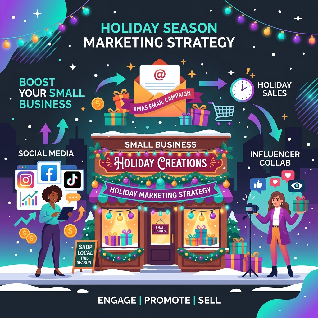 Small business holiday marketing strategy with social media and email channels