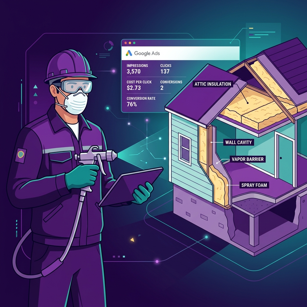 Insulation contractor PPC campaign management with Google Ads dashboard