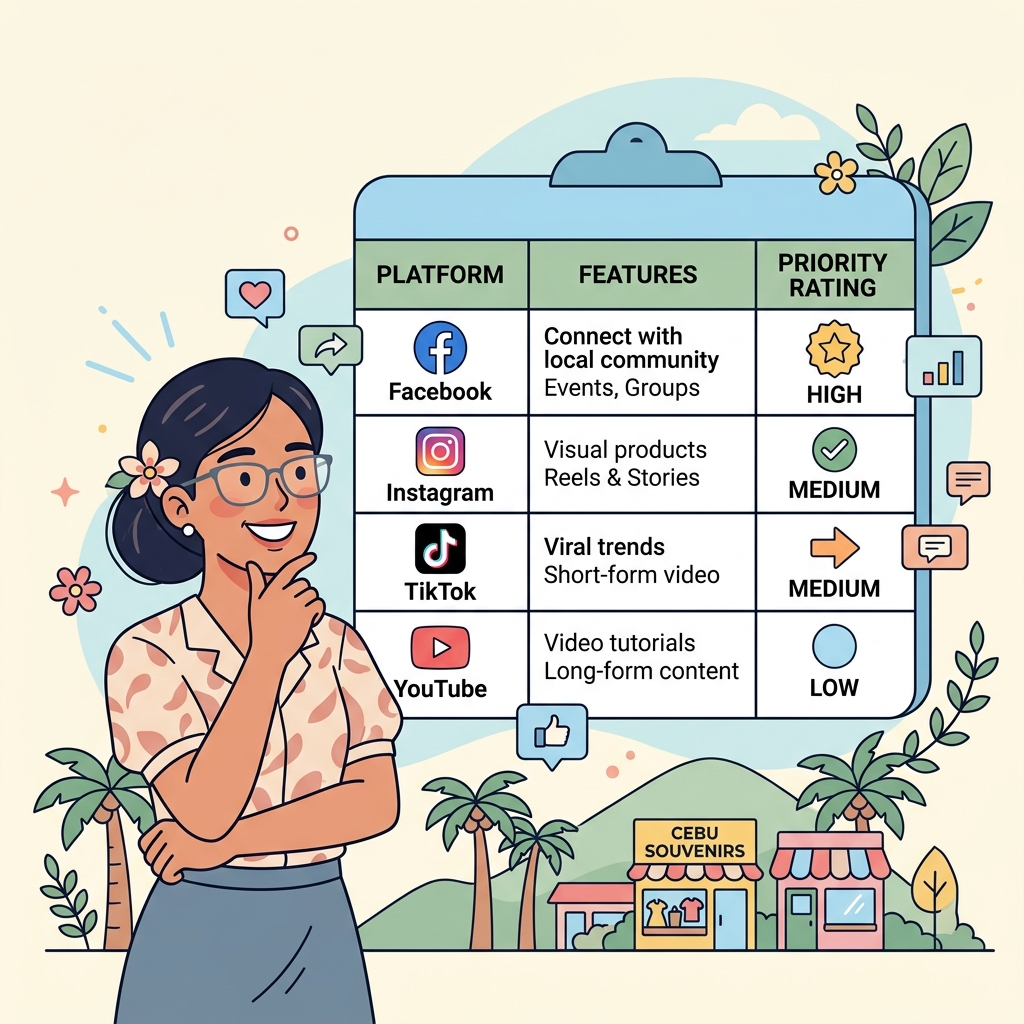 Cebu business owner choosing between Facebook Instagram TikTok and YouTube platforms