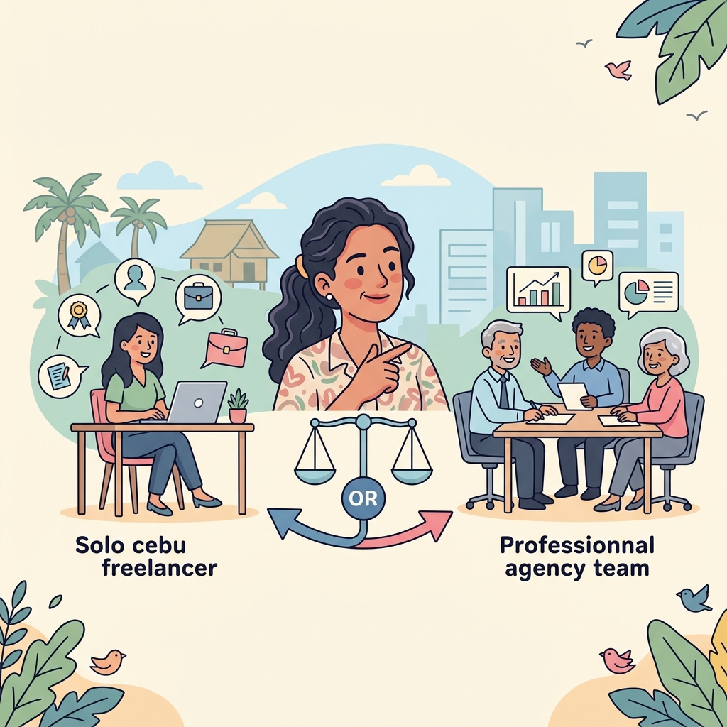 Cebu business owner choosing between a freelancer and a web design agency team