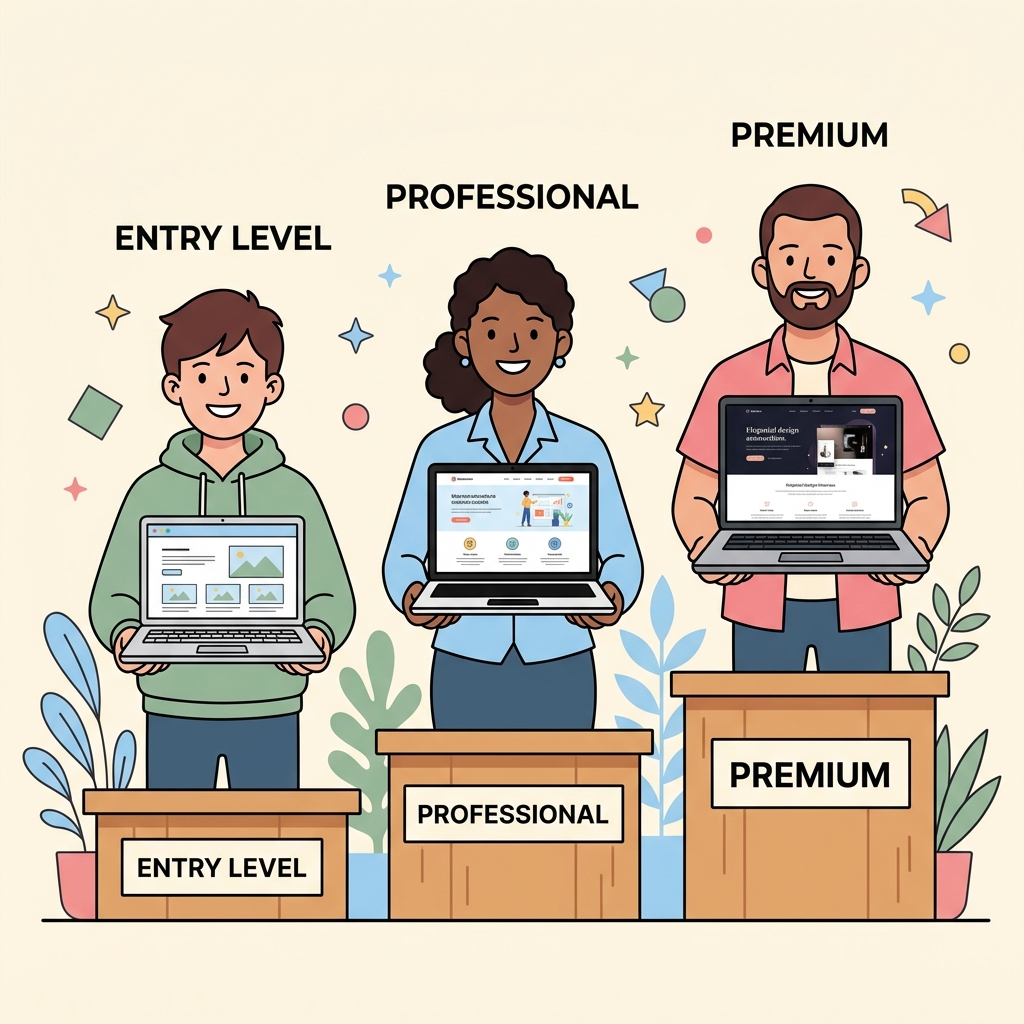 Three website pricing tiers entry professional and premium compared